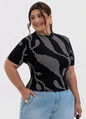 Habana - Blusa Plus Size Canelada Preto - HABANA