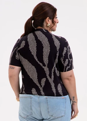 Habana - Blusa Plus Size Canelada Preto - HABANA