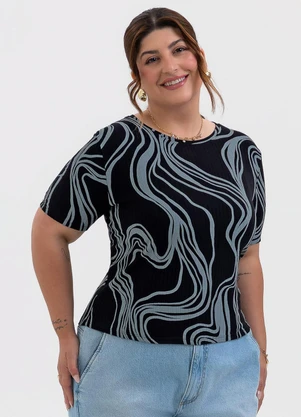 Habana - Blusa Plus Size Canelada Preto - HABANA