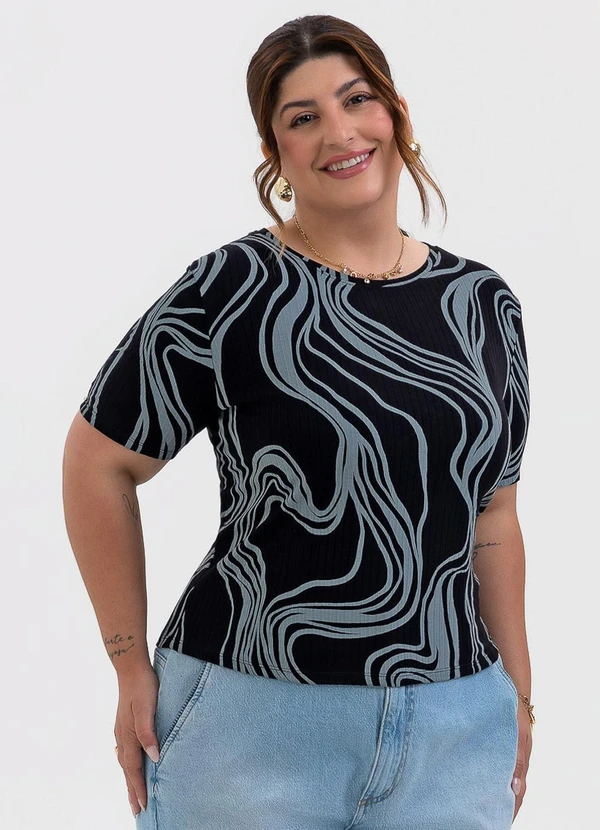 Habana - Blusa Plus Size Canelada Preto