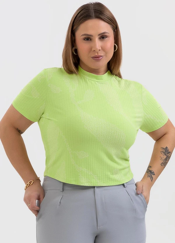 Habana - Blusa Plus Size Canelada Verde