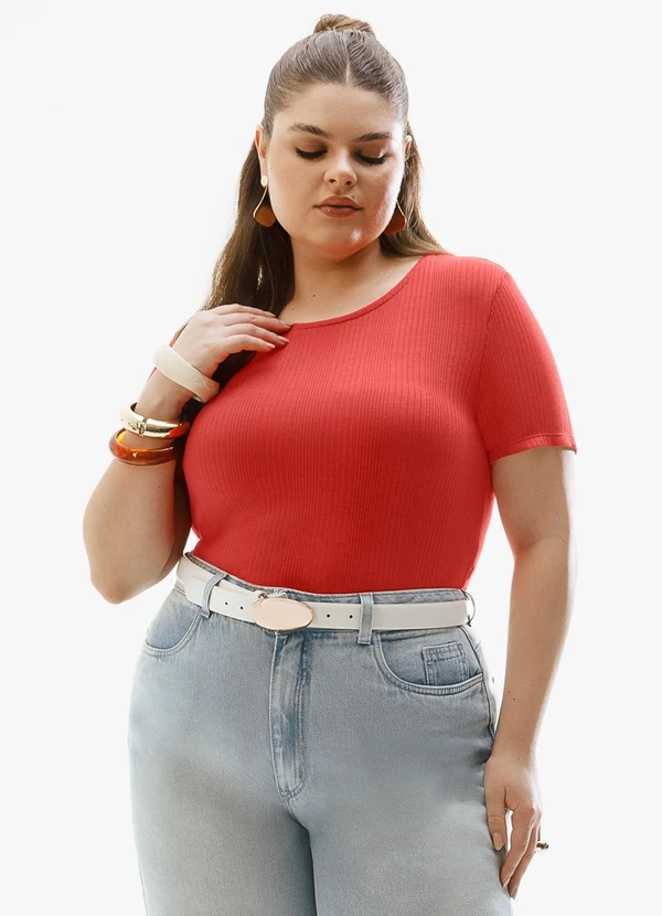 Cativa - Blusa Plus Size Canelada Vermelho