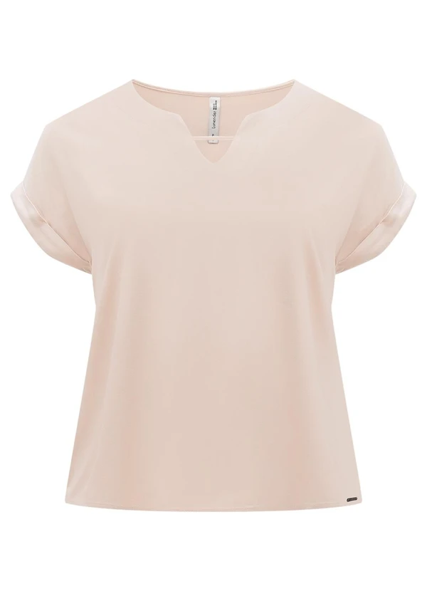 Lunender Mais Mulher - Blusa Plus Size com Mangas Curtas Dobradas Bege 4