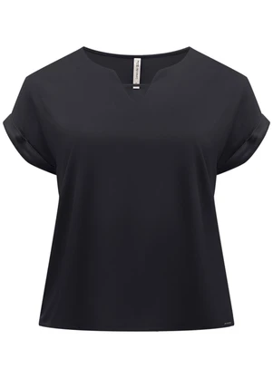 Lunender Mais Mulher - Blusa Plus Size com Mangas Curtas Dobradas Preto - LUNENDER MAIS MULHER