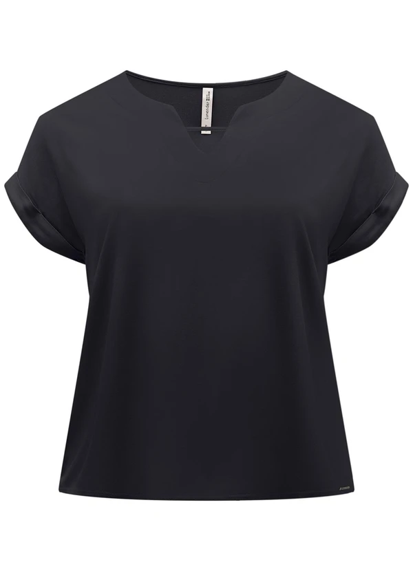 Lunender Mais Mulher - Blusa Plus Size com Mangas Curtas Dobradas Preto