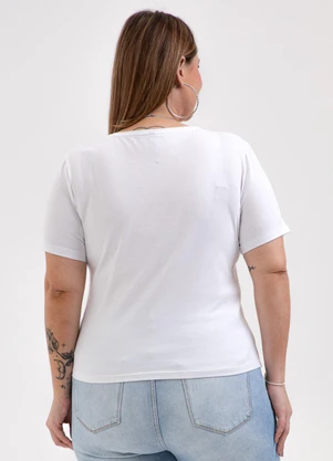Habana - Blusa Plus Size de Algodão com Foil Branco - HABANA