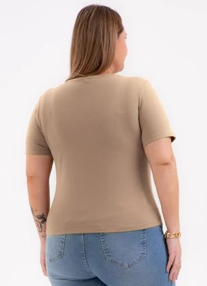 Habana - Blusa Plus Size de Algodão com Foil Marrom - HABANA
