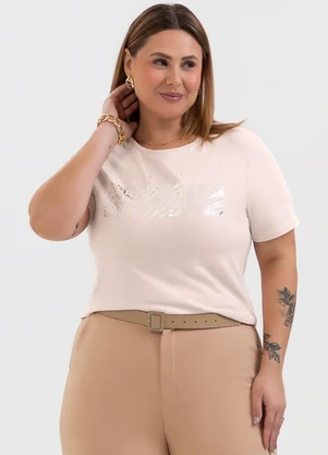 Habana - Blusa Plus Size de Algodão com Foil Rosa - HABANA