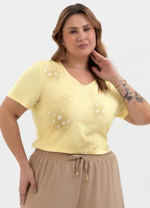 Habana - Blusa Plus Size Decote V em Misturinha Amarelo - HABANA