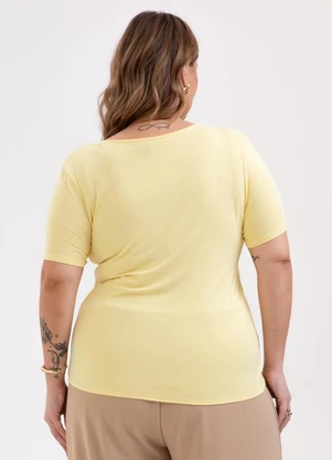 Habana - Blusa Plus Size Decote V em Misturinha Amarelo - HABANA