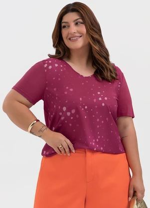 Habana - Blusa Plus Size Decote V em Misturinha Pink - HABANA