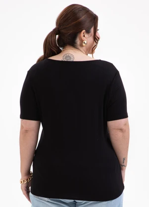 Habana - Blusa Plus Size Decote V em Misturinha Preto - HABANA