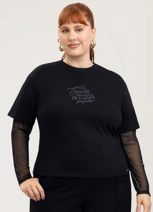 Cativa - Blusa Plus Size em Algodão Preto - CATIVA