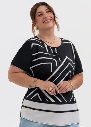 Habana - Blusa Plus Size em Misturinha Preto - HABANA