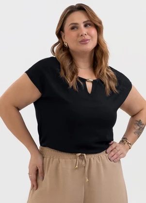 Habana - Blusa Plus Size em Misturinha Preto - HABANA