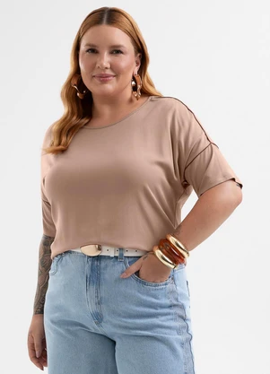 Cativa - Blusa Plus Size em Viscose com Elastano Marrom - CATIVA