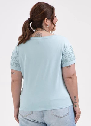 Habana - Blusa Plus Size Estampa Puff em Algodão Azul - HABANA
