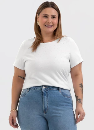 Habana - Blusa Plus Size Estampa Puff em Algodão Branco - HABANA