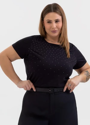 Habana - Blusa Plus Size Estampa Puff em Algodão Preto - HABANA