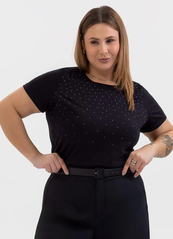 Habana - Blusa Plus Size Estampa Puff em Algodão Preto