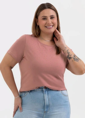 Habana - Blusa Plus Size Estampa Puff em Algodão Rosa - HABANA