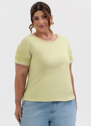 Habana - Blusa Plus Size Estampa Puff em Algodão Verde - HABANA