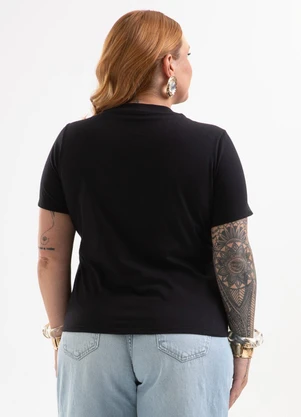 Cativa - Blusa Plus Size Estampada em Algodão Preto - CATIVA