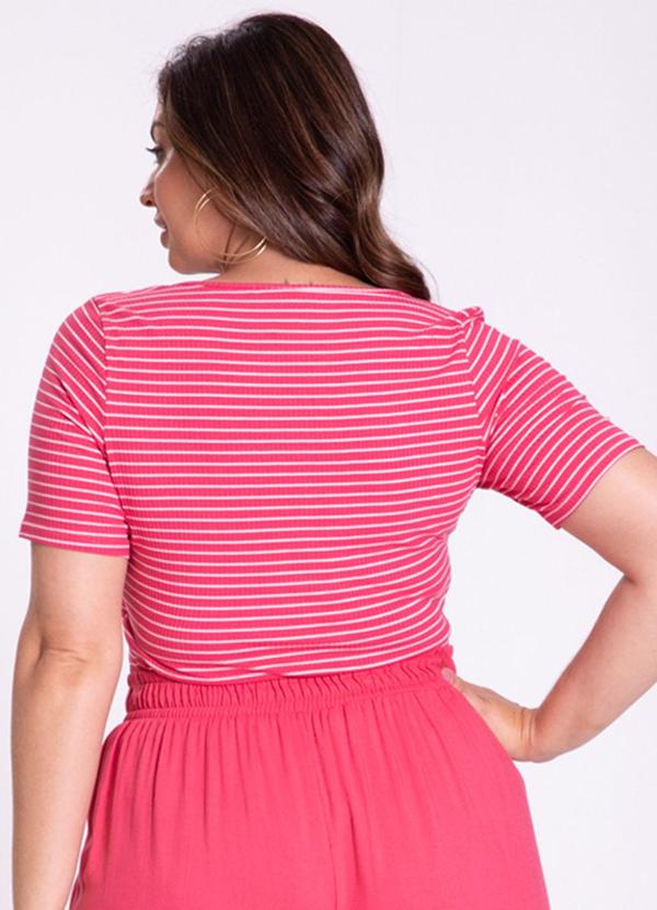 Lunender Mais Mulher - Blusa Plus Size Listrada com Franzido Busto Rosa 2