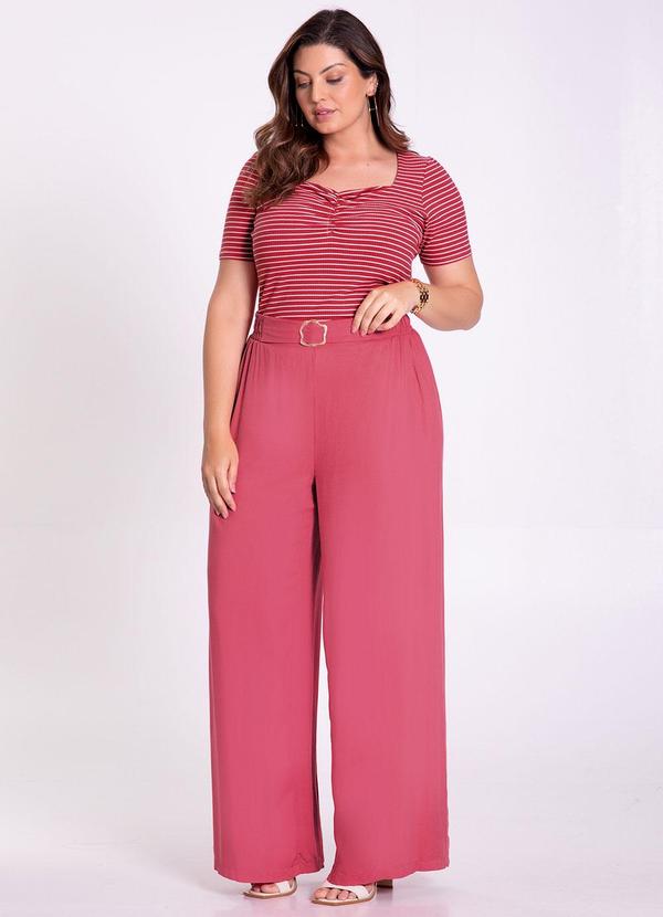Lunender Mais Mulher - Blusa Plus Size Listrada com Franzido Busto Rosa 3