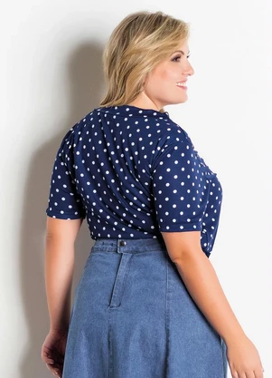 Rosalie - Blusa Poá Azul com Gola Laço - ROSALIE