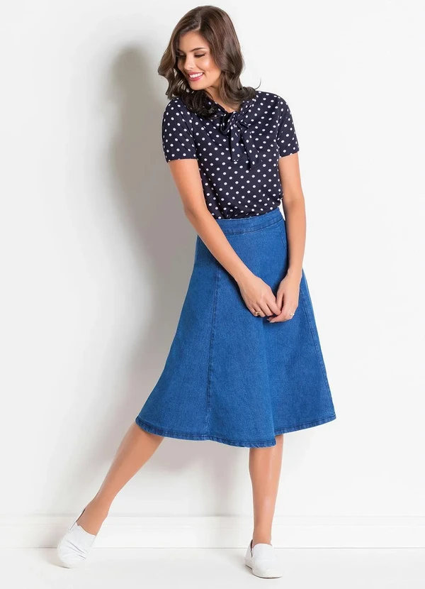 Rosalie - Blusa Poá Azul com Gola Laço 4