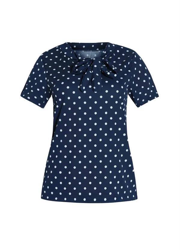 Rosalie - Blusa Poá Azul com Gola Laço 6