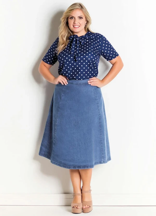 Rosalie - Blusa Poá Azul com Gola Laço 9