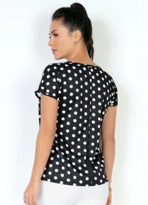 Moda Pop - Blusa Poá com Transparência nas Mangas - MODA POP