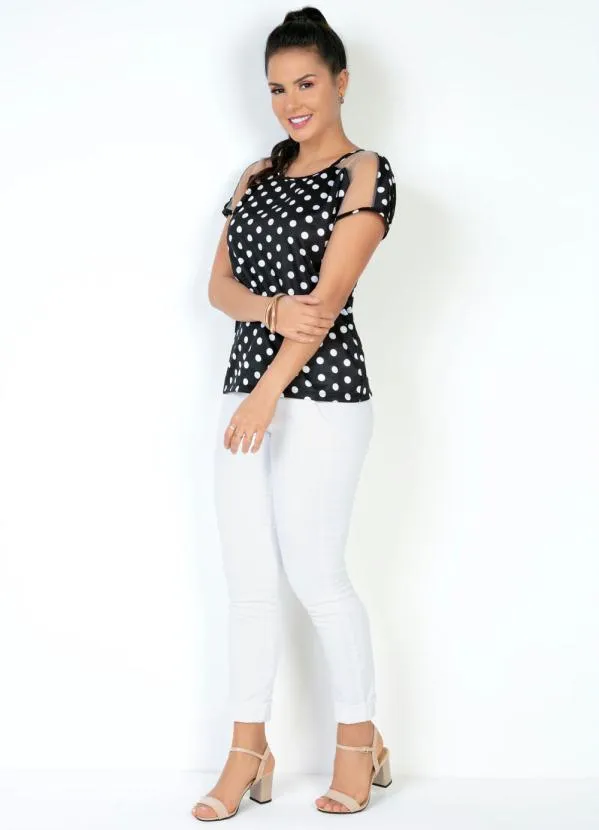 Moda Pop - Blusa Poá com Transparência nas Mangas 3