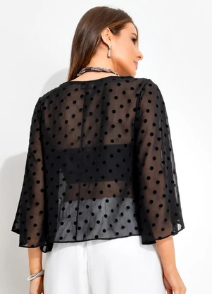 Quintess - Blusa Poá Flock Preto em Chiffon - QUINTESS