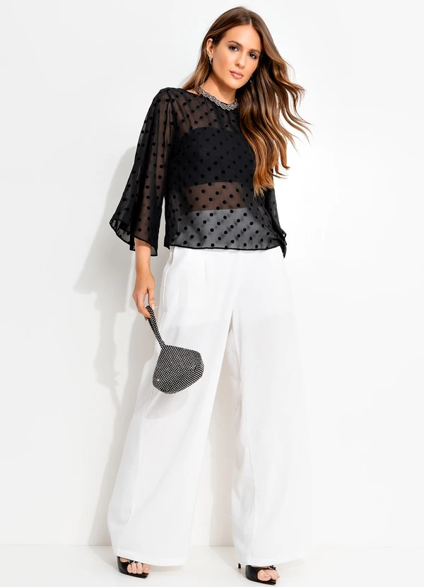 Quintess - Blusa Poá Flock Preto em Chiffon 3