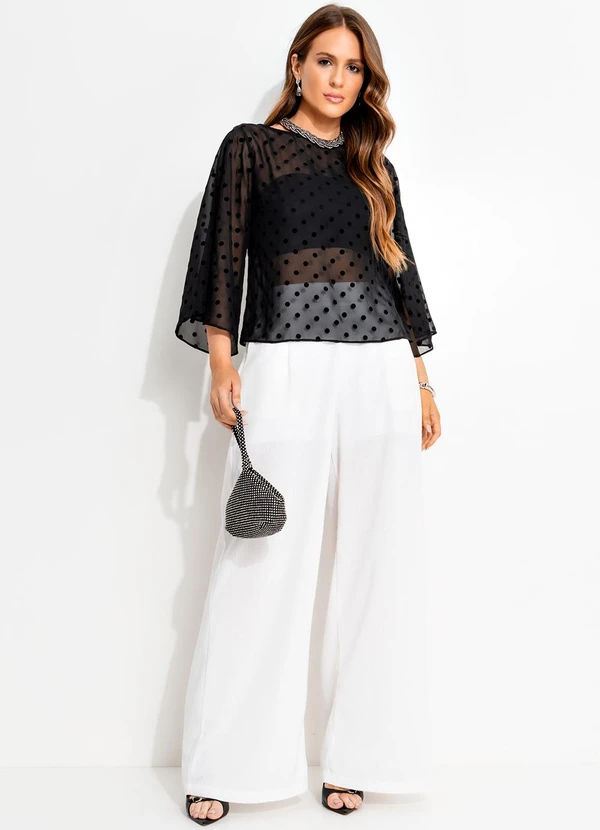 Quintess - Blusa Poá Flock Preto em Chiffon 2