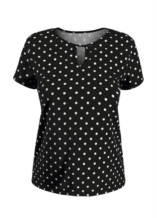 Moda Pop - Blusa Poá Preta Manga Curta com Gota na Frente 3