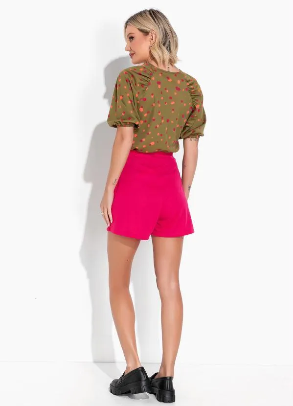 Moda Pop - Blusa Poá Verde com Franzidos e Manga Bufante 4