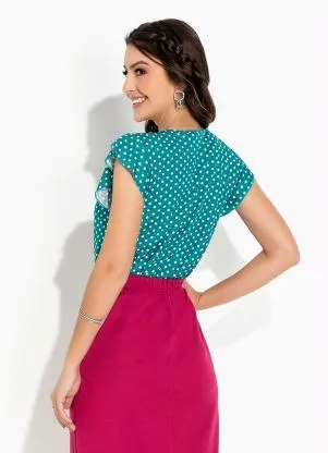 Rosalie - Blusa Poá Verde com Prega - ROSALIE