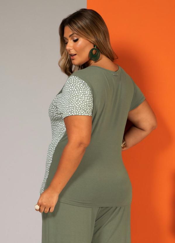 Quintess - Blusa Poá Verde com Recorte Diagonal com Cadarço 6
