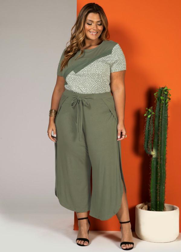 Quintess - Blusa Poá Verde com Recorte Diagonal com Cadarço 7