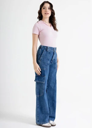 Just Basic - Blusa Polo em Ribana Básica Rosa - JUST BASIC