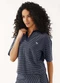 Marialícia - Blusa Polo Feminina Listrada Decote V Azul - variação: Azul