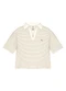 Marialícia - Blusa Polo Feminina Listrada Decote V Azul - variação: Bege
