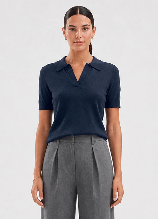 Rovitex - Blusa Polo Tricot Azul
