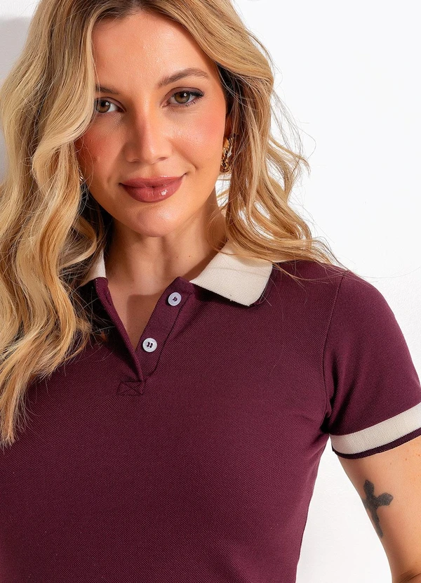 Quintess - Blusa Polo Vinho em Malha Piquet 3
