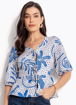 Blusa (Pontilhado Azul) em Malha Fria