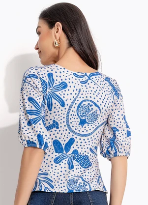 Quintess - Blusa Pontilhado Azul em Malha Fria - QUINTESS
